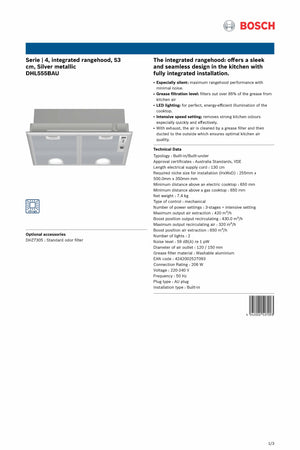 Bosch DHL555BAU Serie | 4 53 cm Silver metallic Integrated Rangehood