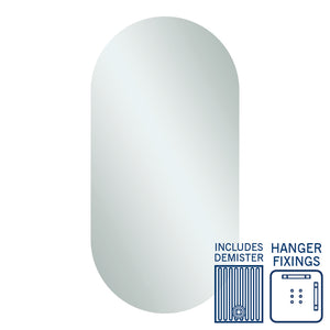 Ablaze Mirrors DP5010HND Pill Shape Polished Edge Mirror with Hangers including Demister