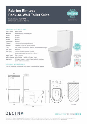 Decina FATSWFR Fabrino Rimless Universal Back-To-Wall Toilet Suite