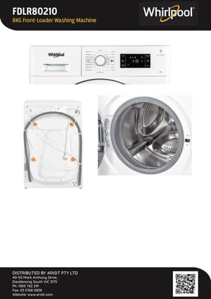 Whirlpool FDLR80210 8Kg FreshCare Front Loader Washing Machine