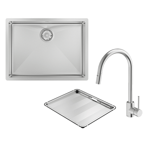 Abey FRA540T15 Alfresco 540 Large Bowl Sink with Drain Tray & KTA037-316-BR Kitchen Mixer