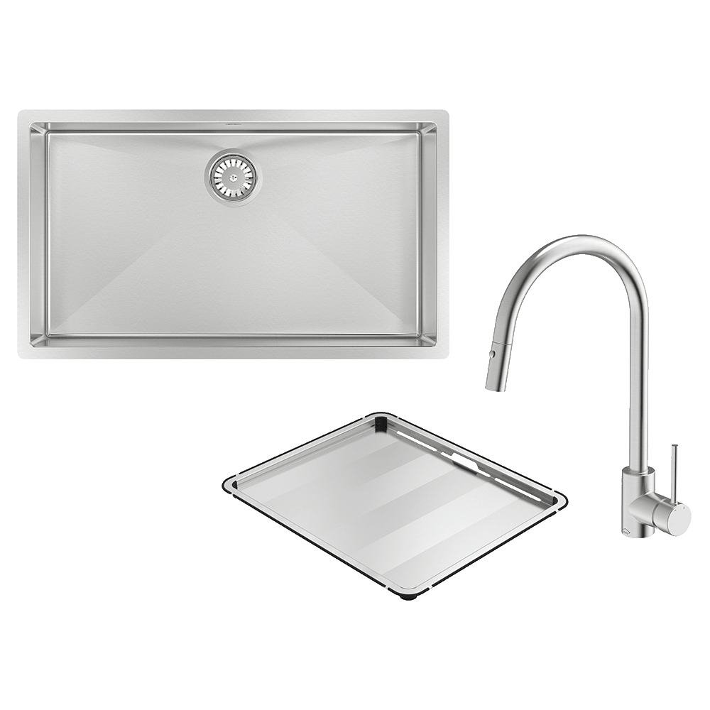 Abey FRA700T15 Alfresco 700 Large Bowl Sink with Drain Tray & KTA037-316-BR Kitchen Mixer