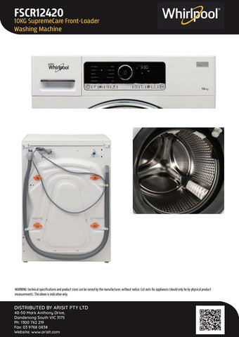 Whirlpool Floor Stock FSCR12420 10Kg 6th Sense Zen Direct Drive Front Loader Washing Machine