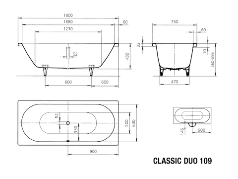 Kaldewei 01-109 Classic Duo 1800mm Bath