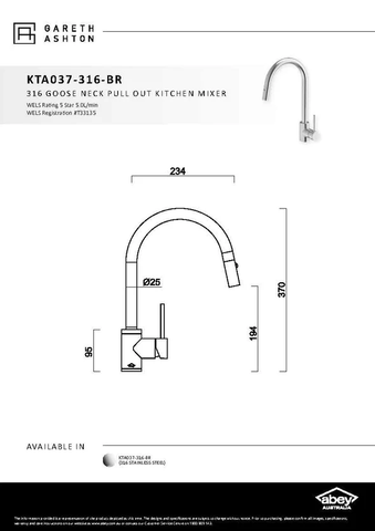 Abey FRA340T15 Alfresco Single Bowl Sink with Drain Tray & KTA037-316-BR Kitchen Mixer