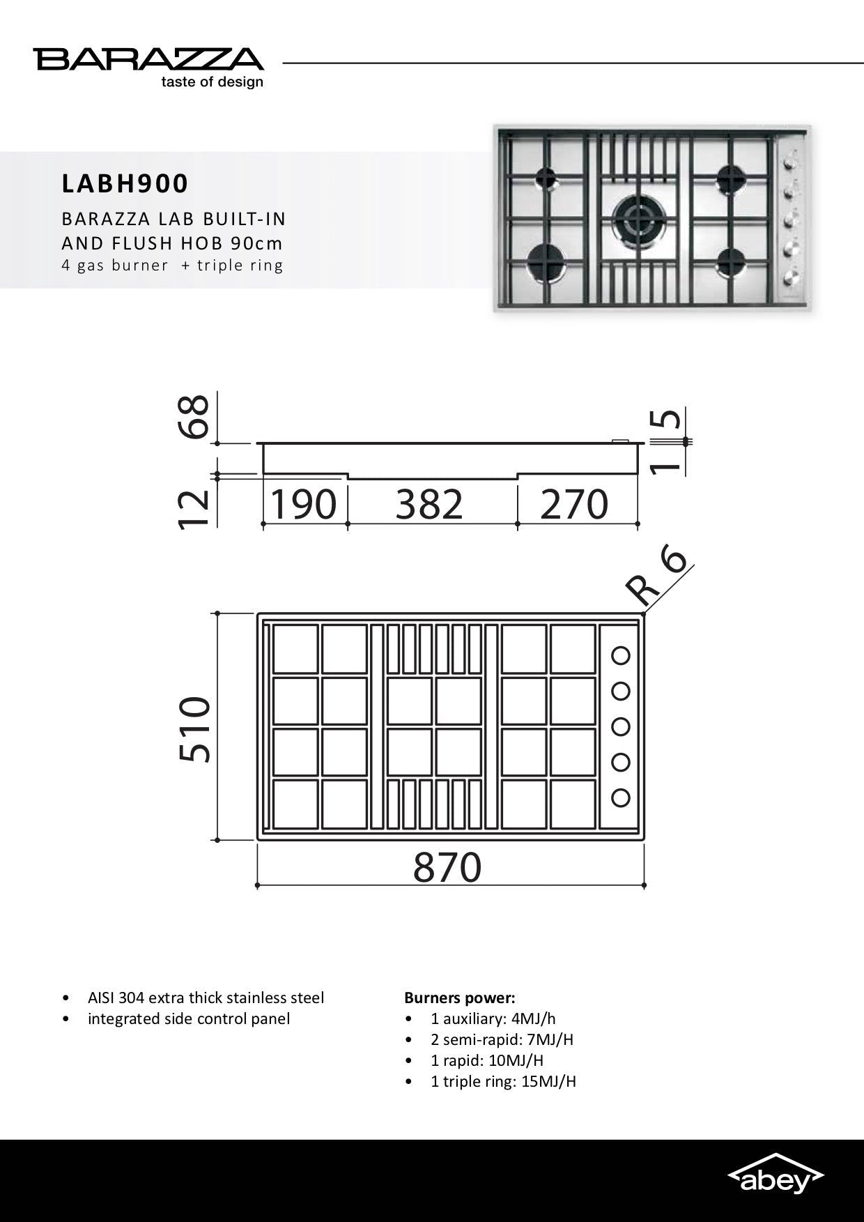 Barazza LABH900 90cm BuiltIn Gas Cooktop 8Appliances