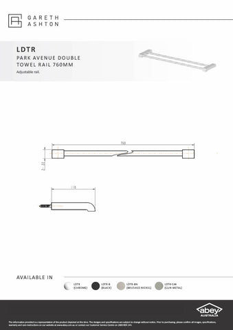 Gareth Ashton LDTR-GM Park Avenue 760mm Gun Metal Adjustable Double Towel Rail