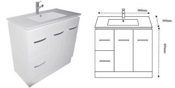 Unique LVU - 900 Freestanding 900mm Lena Vanity