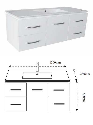Unique LWH- 1200 Wall Hung 1200mm Lena Vanity