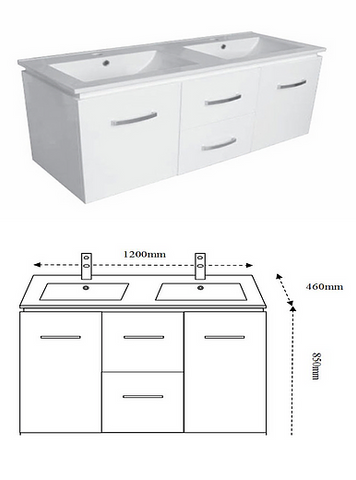 Unique LWH - 1200D Wall Hung 1200mm Double Lena Vanity