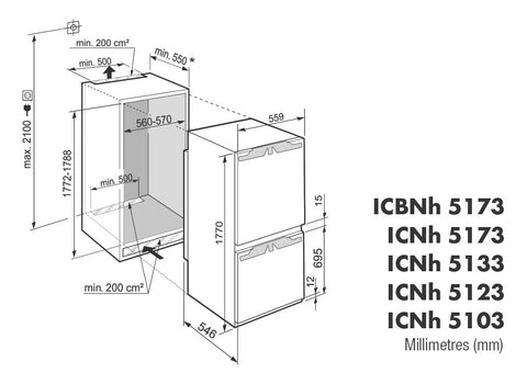 Liebherr ICNh 5103 Integrated 'Pure' Fridge/Freezer - Commercial Model