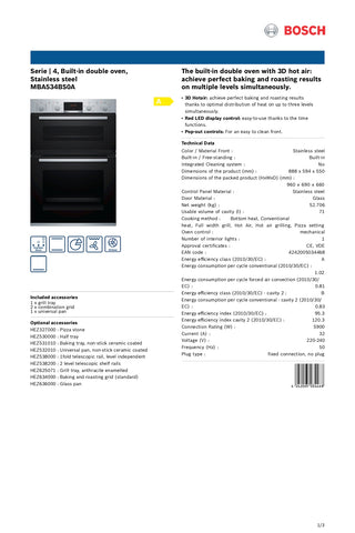 Bosch MBA534BS0A Series 4 Stainless Steel Built-in Double Oven