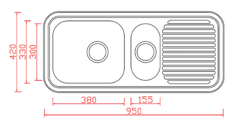 Unique NH-364C Cello 950mm One & One Quarter Double Bowl Stainless Steel Sink