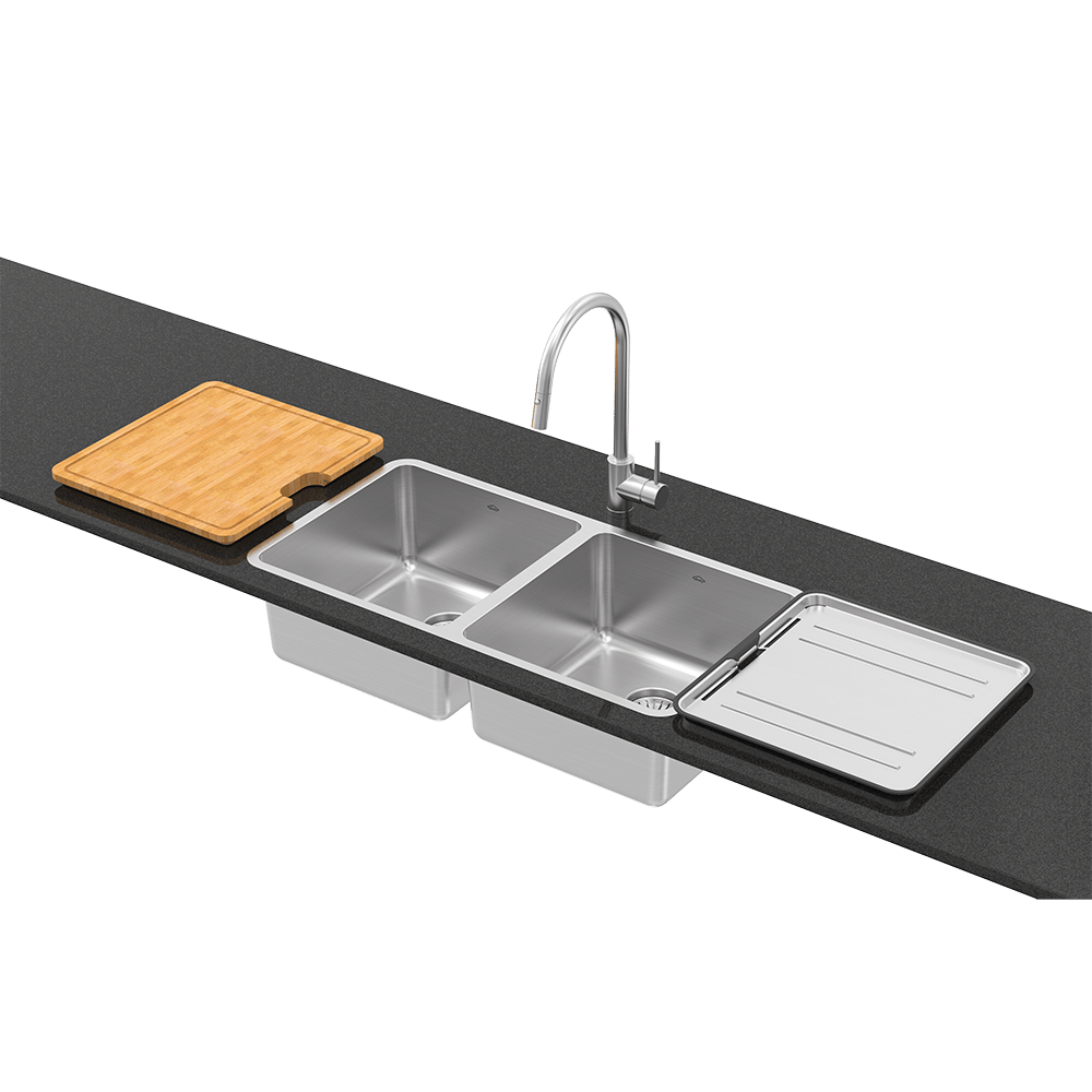 Abey NL200T12 Lago Double Bowl Sink Package with Gooseneck Mixer