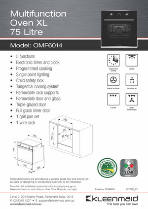 Kleenmaid OMF6014 60cm Multifunction Oven