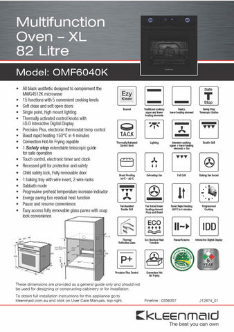 Kleenmaid OMF6040K 60cm Multifunction Oven
