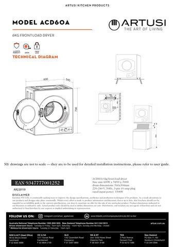 Artusi ACD60A 6Kg Front Loader Dryer