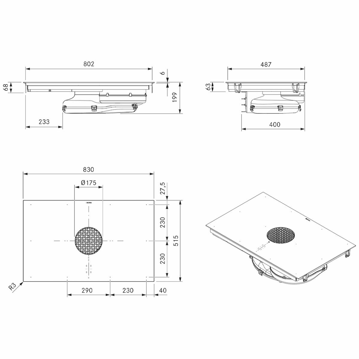 BORA PUXA X Pure Surface Induction Cooktop with Integrated Cooktop Ext