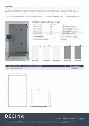 Decina MSP1150FREECN M-Series 1150mm Freestanding Panel - Clear Glass / Brushed Nickel Fittings
