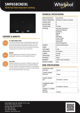 Whirlpool SMP658CNEIXL 6TH SENSE FlexiFull 65cm 8 Zone Induction Cooktop