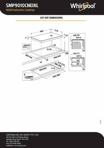 Whirlpool SMP 9010CNEIXL 90cm 6TH SENSE FlexiFull 10 Zone Induction Cooktop