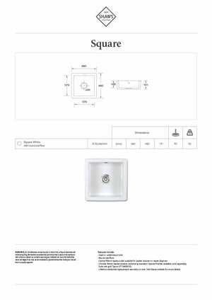 Shaws SCSQ460WH Square 460mm Wide Inset/Undermount Sink