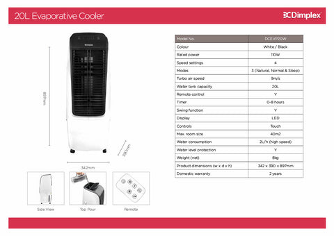 Dimplex DCEVP20W 20L Evaporative Cooler