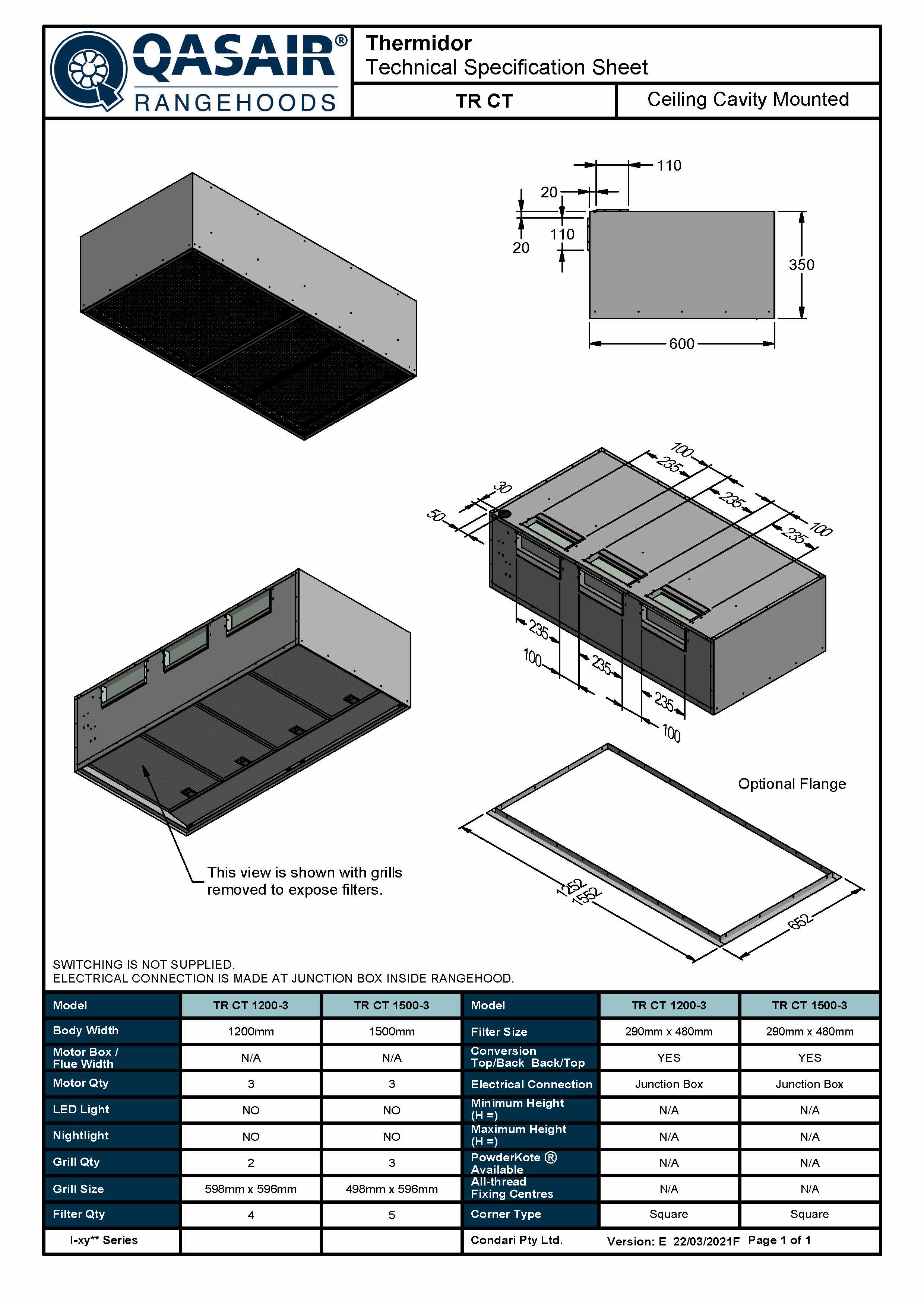 Qasair Thermidor Gallery Range Ceiling Cavity Rangehood – 8Appliances