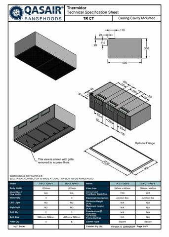 Qasair Thermidor Gallery Range Ceiling Cavity Rangehood