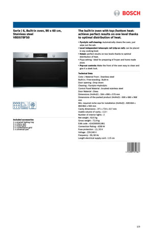 Bosch VBD578FS0 Serie | 6 Built-in 90cm Stainless Steel Oven