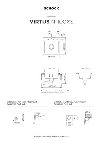 Schock VN-100XSC Virtus Concrete Small Bowl Granite Sink