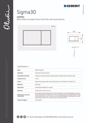 Geberit SQPPMB/SQPPWH Concealed Cistern Flush Plate with Square Buttons
