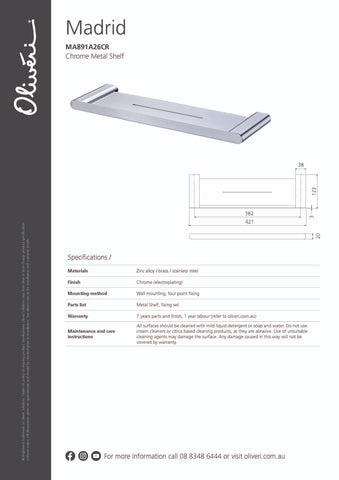Oliveri MA891A26CR Madrid Chrome 420mm Metal Shelf