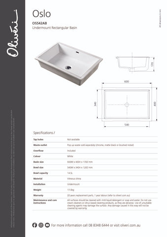 Oliveri OS542AB Oslo Undermount Rectangle Basin