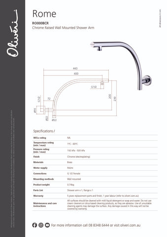 Oliveri RO0008 Rome Raised Wall Mounted Shower Arm
