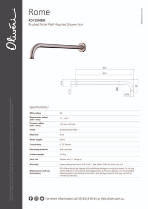 Oliveri RO15240 Rome Wall Mounted Shower Arm