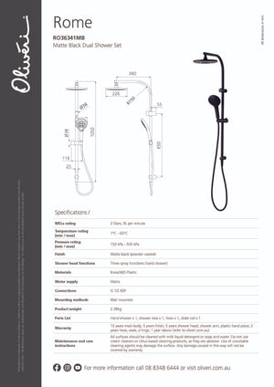 Oliveri RO36341MB Rome Matte Black Dual Shower Set