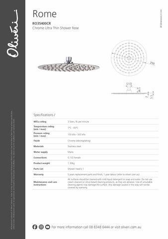 Oliveri RO35400CR Rome Chrome Ultra Thin Shower Rose