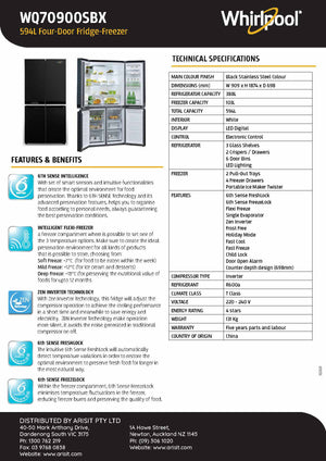 Whirlpool WQ70900S 675L Four Door Refrigerator