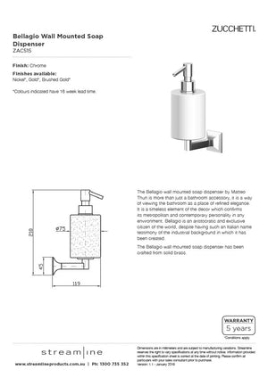 Zucchetti ZAC515 Bellagio Wall Mounted Soap Dispenser