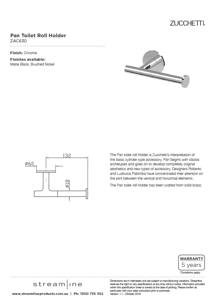 Zucchetti ZAC630 Pan Toilet Roll Holder 8Appliances
