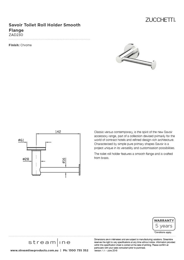 Zucchetti ZAD230 Savoir Toilet Roll Holder Smooth Flange 8Appliances