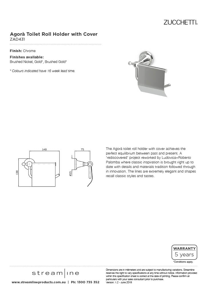 Zucchetti ZAD431 Agorà Toilet roll holder with cover 8Appliances