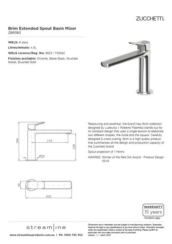 Zucchetti ZBR383 Brim Basin Mixer with Extended Spout