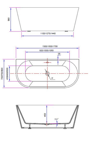 Unique 6815B-1300 BK Alexia 1300 Black / White Bath