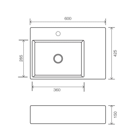 Arcisan EN04524 Eneo 600mm Wall Hung Basin - Left Hand Bowl