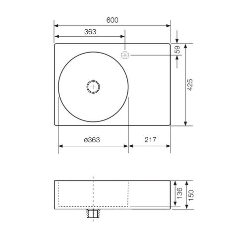 Arcisan PZ04524 Plaza 600mm Wide Wall Hung Basin - Left Hand Bowl