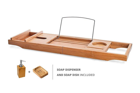 Decina BC001 BambooBath Caddy, Soap Dish & Dispenser