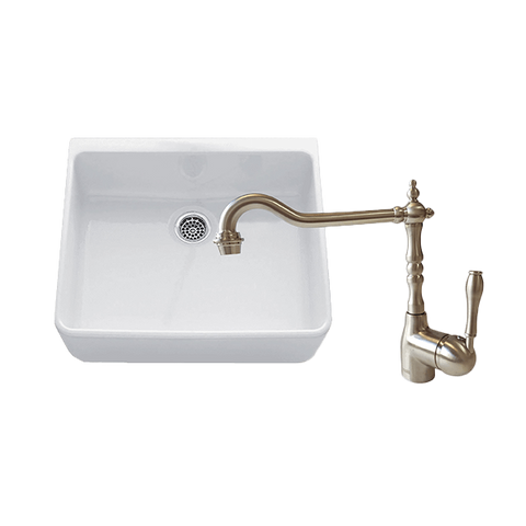 Chambord CLOTAIRE-1WTBN Clotaire 595mm Single Bowl Sink & Palais Brushed Nickel Kitchen Mixer
