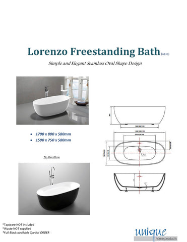 Unique 6849b1700 Xavier 1700mm Freestanding Bath